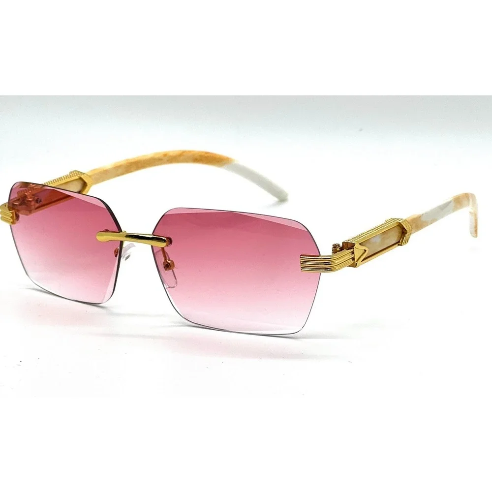 Men Sunglasses Rectangular Diamond Cut Sophisticated Pink Lens Marble Arms UV400